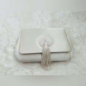Designer vintage white satin clutch